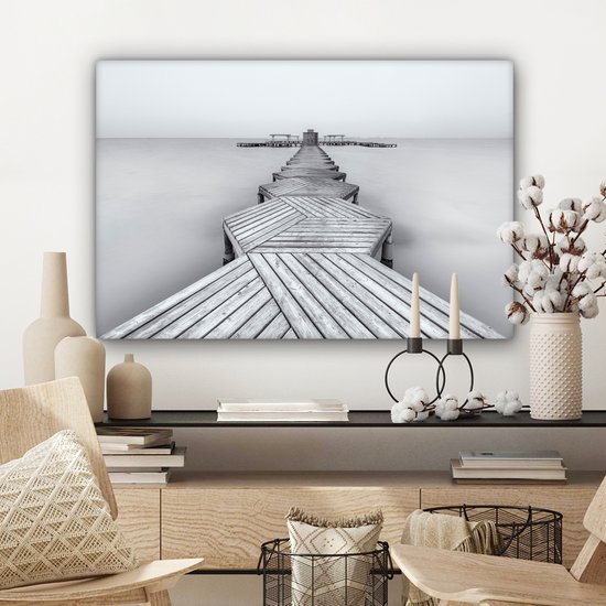 Canvas doek - Foto op canvas - Steiger - IJs - Zwart - Wit - Muurdecoratie - 90x60 cm - Canvas schilderij