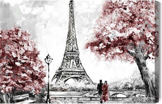 Schilderijkoning - Canvas Schilderij Romantisch Uitzicht In Parijs - 70 x 50 cm