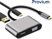 USB-C Hub - 4 in 1 - HDMI - VGA - USB 3.0 - USB-C Docking Station adapter splitter - Grijs - Provium