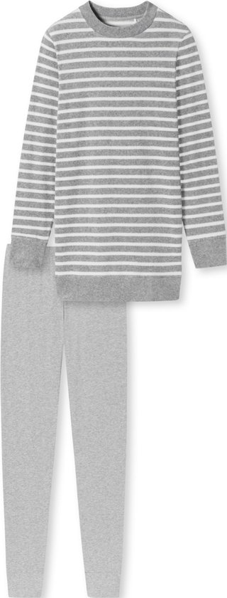 SCHIESSER Casual Essentials pyjamaset - dames pyjama lang badstof legging gestreept grijs-melange - Maat: 38