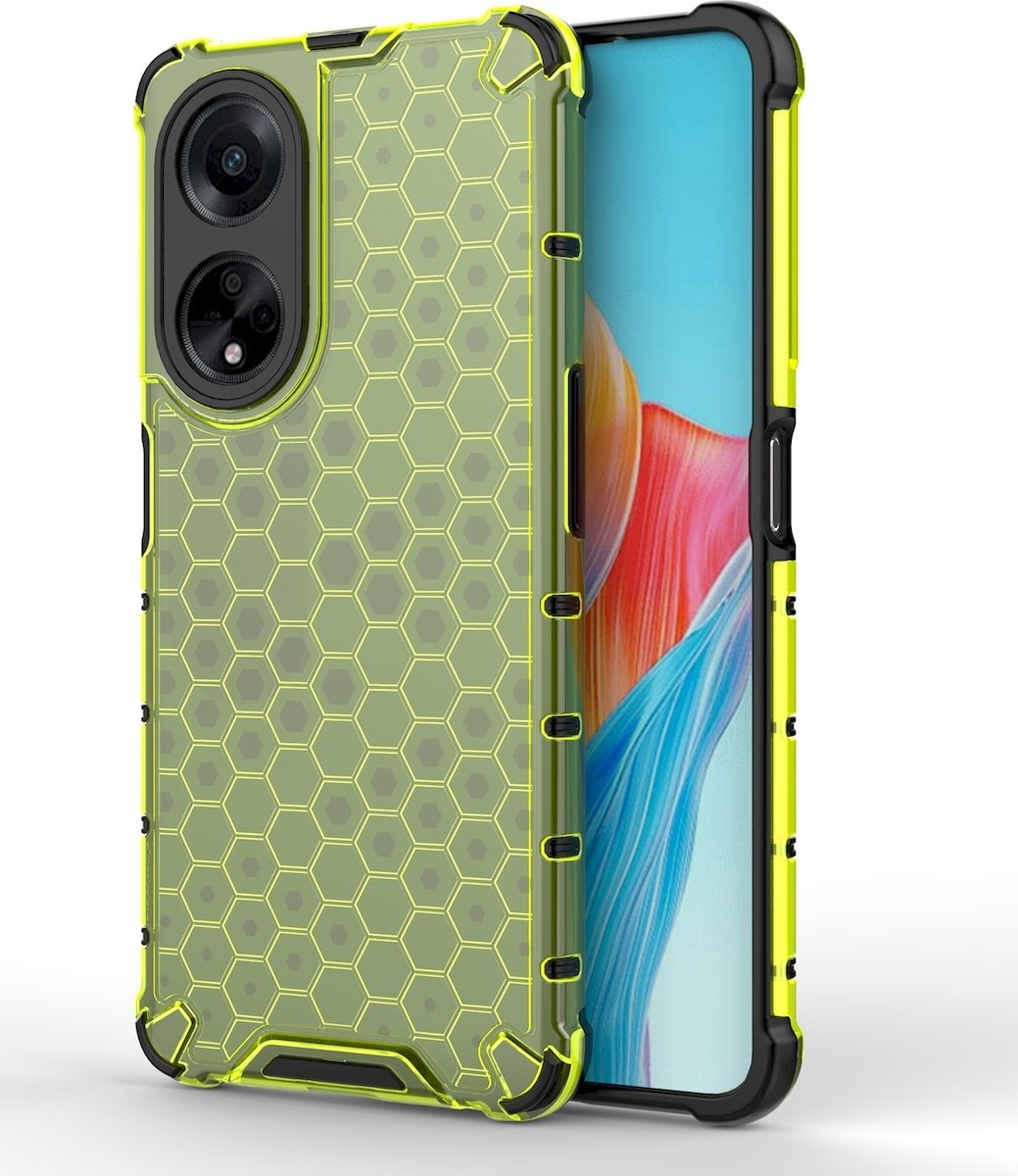 Mobigear Hoesje geschikt voor OPPO A98 Telefoonhoesje Hardcase | Mobigear Honeycomb Backcover Shockproof | Schokbestendig A98 Telefoonhoesje | Anti Shock Proof - Groen