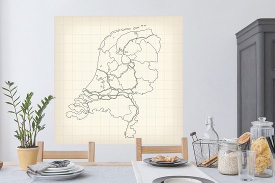 Muurstickers - Sticker Folie - Lijn kaart van Nederland - 120x120 cm - Plakfolie - Muurstickers Kinderkamer - Zelfklevend Behang XXL - Zelfklevend behangpapier - Stickerfolie