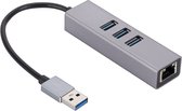 USB 3.0 Hub - 4-in-1 - USB 3.0 - Ethernet adapter kabel RJ45 - Grijs - Provium