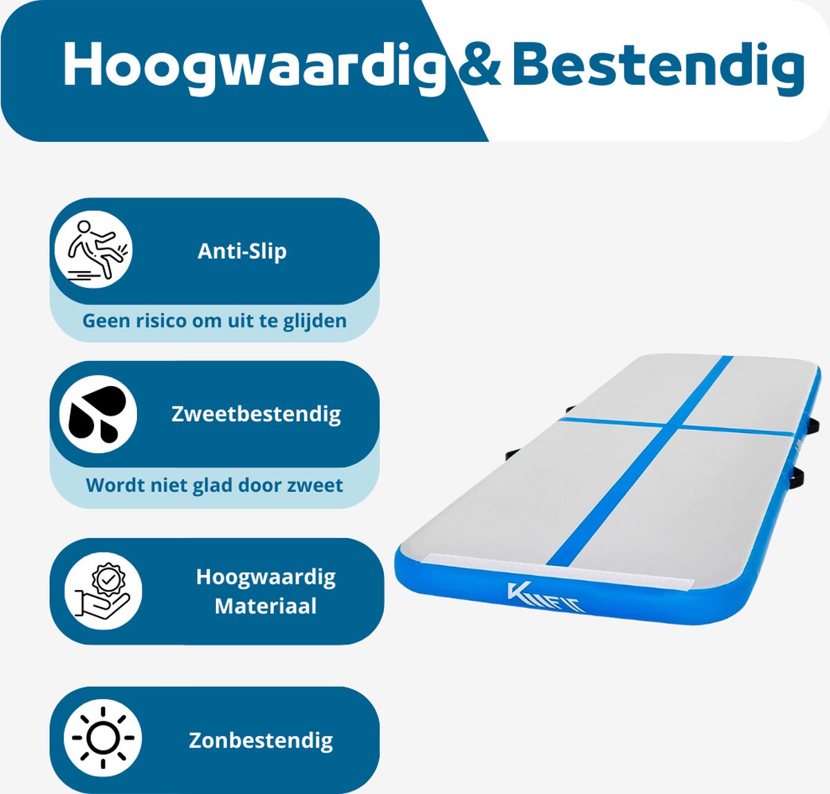 AirTrack Pro Turnmat - Blauw - 3 of 4 meter - 10 CM dik Kopen
