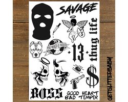 GetGlitterBaby® - Stoere Tattoos / Tijdelijke Tattoo / Henna Plak Nep Tatoeage voor Volwassenen / Festival Tattoes / Fake Temporary Halloween Tattoo