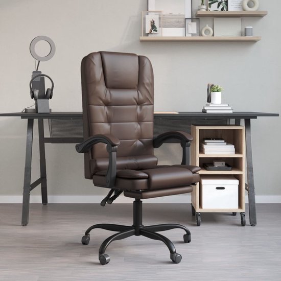 The Living Store Chaise de bureau massage réglable en cuir artificiel marron - Chaise de bureau