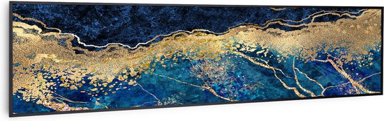 Klarstein Wonderwall Air Art Slimme Infrarood Verwarming - Warmtepaneel - 120X30Cm - 350W - 7M² - Design Front - App Controle - Geruisloos - Wandmontage - Afstandsbediening - Praktisch - Thermostaat - Ip44 - Motief: Blauw Marmer - Zwart Frame