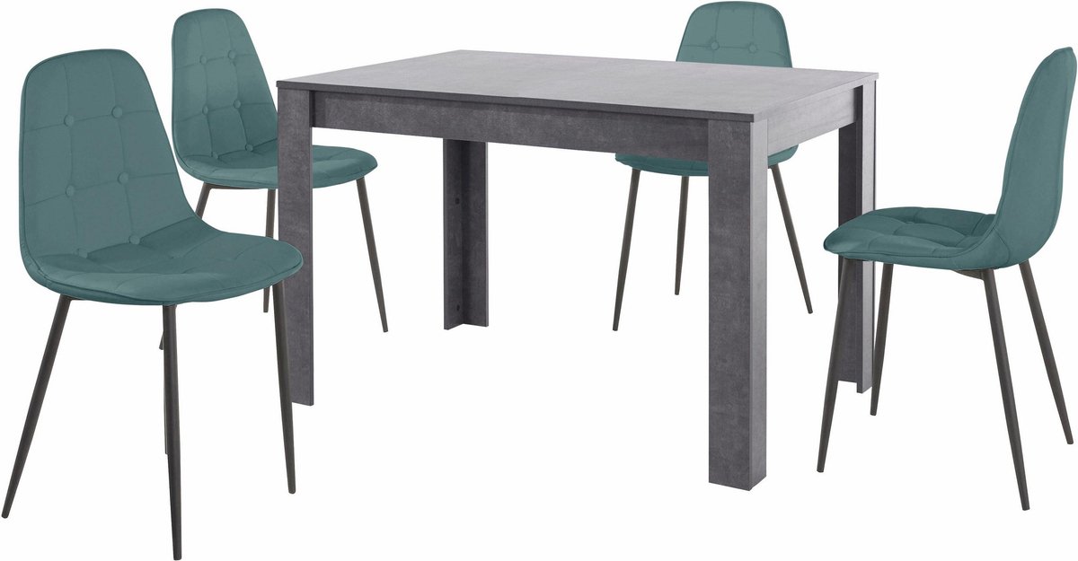 Lynn & Luna|Set van Eettafel 120x80cm met 4 Stoelen Blauw