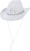 Smiffy's - Cowboy & Cowgirl Kostuum - Glowboy Hoed Wit Met Strass - Wit / Beige - Carnavalskleding - Verkleedkleding