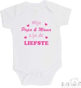 100% katoenen Romper "Mijn Papa & Mama zijn de liefste" Meisjes Katoen Wit/roze Maat 68/74