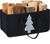 Relaxdays houtmand vilt - 28 l - dennenboom - draagtas haard - vilten tas boodschappen