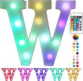 Lichtgevende Letter W - 22 cm - RGB Met Afstandsbediening