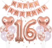 Ballonnen en XL slinger set Sweet 16 rosé goud - 16 - sweet 16 - ballon - slinger - verjaardag - rosé goud