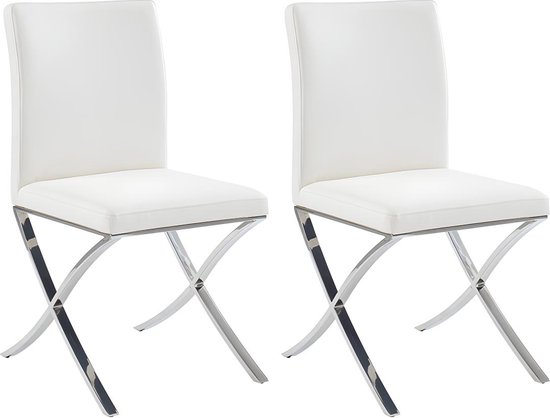 Set van 2 stoelen - Kunstleer en roestvrij staal - Wit - CALY L 47 cm x H 90 cm x D 59.5 cm