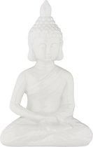 Relaxdays Boeddhabeeld - zen tuindecoratie - Buddha sierbeeld - 18 cm - keramiek - wit