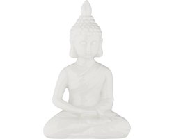 boeddha beeldje - zittend - 18 cm - binnen - buiten - wit