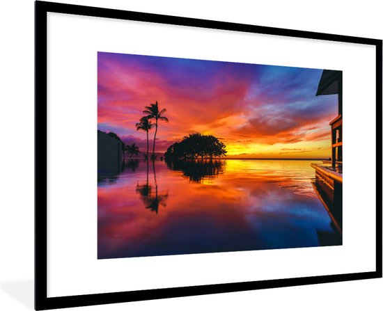 Photo en cadre - Un coucher de soleil coloré à Wailea Beach sur le cadre photo américain Hawaii noir avec passe-partout blanc xxl 120x80 cm - Affiche sous cadre (Décoration murale salon / chambre)