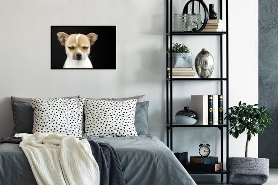 Photo encadrée - Chien hurlant sur fond noir cadre photo noir sans passe partout 60x40 cm - Affiche encadrée (Décoration murale salon / chambre)