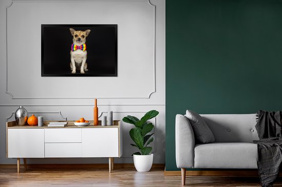 Fotolijst incl. Poster - Hond - Strik - Zwart - 120x80 cm - Posterlijst