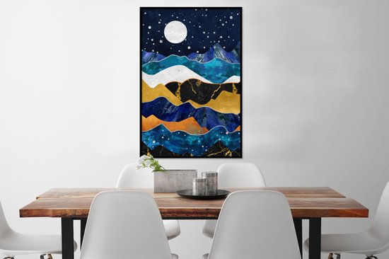 Cadre photo avec affiche - Nuit - Or - Marbre - Abstrait - Paysage - Berg - 60x90 cm - Cadre pour affiche