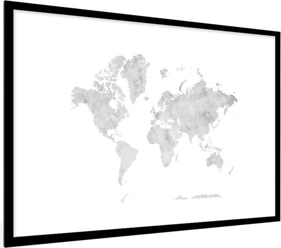 Affiche avec cadre Wereldkaart - Grijs - Marbre - 60x40 cm