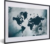Fotolijst incl. Poster - Wereldkaart - Kleur - Waterverf - 60x40 cm - Posterlijst