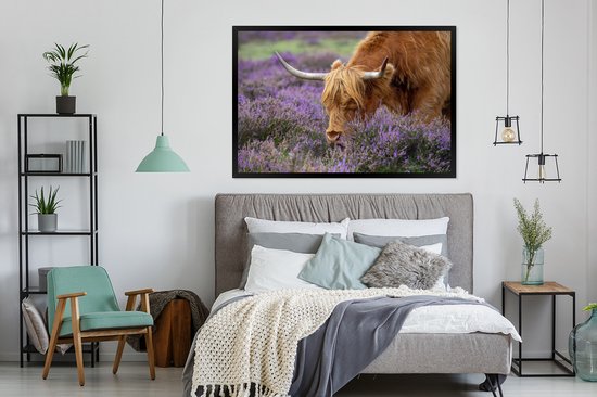 Fotolijst incl. Poster - Schotse Hooglander - Lavendel - Horens - 120x80 cm - Posterlijst