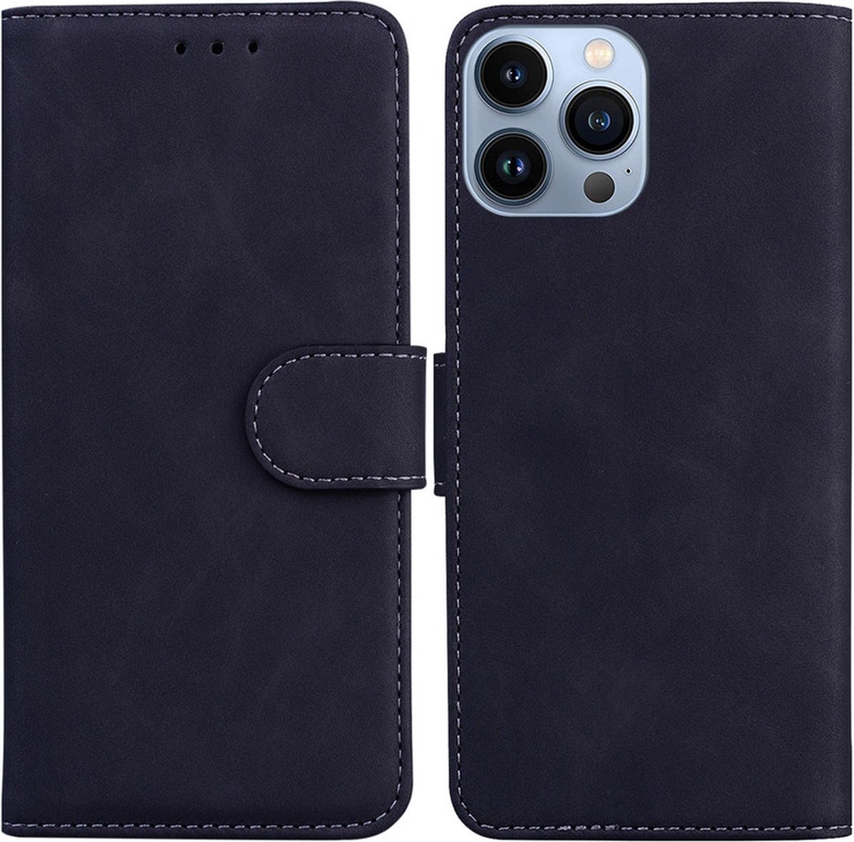 iPhone 14 PRO Hoesje - Leren Case - Klaphoesje Book Cover - Pasjeshouder - PU Leer - Zwart - Provium