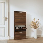 The Living Store Schoenenkast Bruineiken - 59 x 17 x 150 cm - 4 lades - Neerklapbare lade - The Living Store