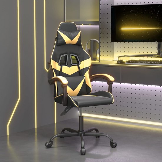 The Living Store Chaise gaming simili cuir noir et doré - Chaise de bureau