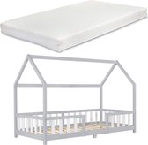 Kinderbed Elinor - Met valbescherming en matras - 90x200 - Lichtgrijs - Voor meisjes - Voor jongens - Voor kinderen