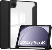 Case2go - Tablet hoes geschikt voor Samsung Galaxy Tab A9 (2023) - Acrylic Trifold case met Pencil houder - Zwart