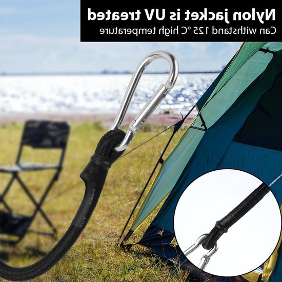 Elastic Bands met Haken - 4 Stuks Bungee Koorden met Stalen Karabijnhaken, Veelzijdige Rubber Tensioners voor Bagage, Cargo en Draaglast, 60 cm Lange Elastische Touwen van Merkloos — afbeelding 4