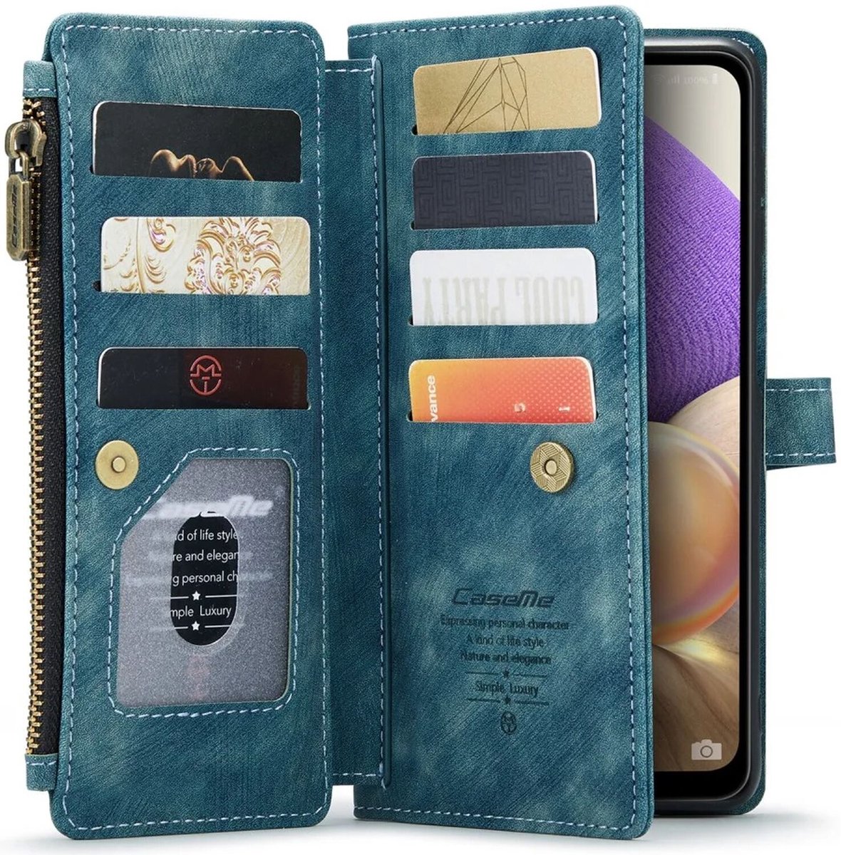 CaseMe C30 Hoesje Geschikt voor Samsung Galaxy A23 | Wallet Zipper Book Case met Pasjeshouder | Beschermhoes met Portemonnee | Blauw