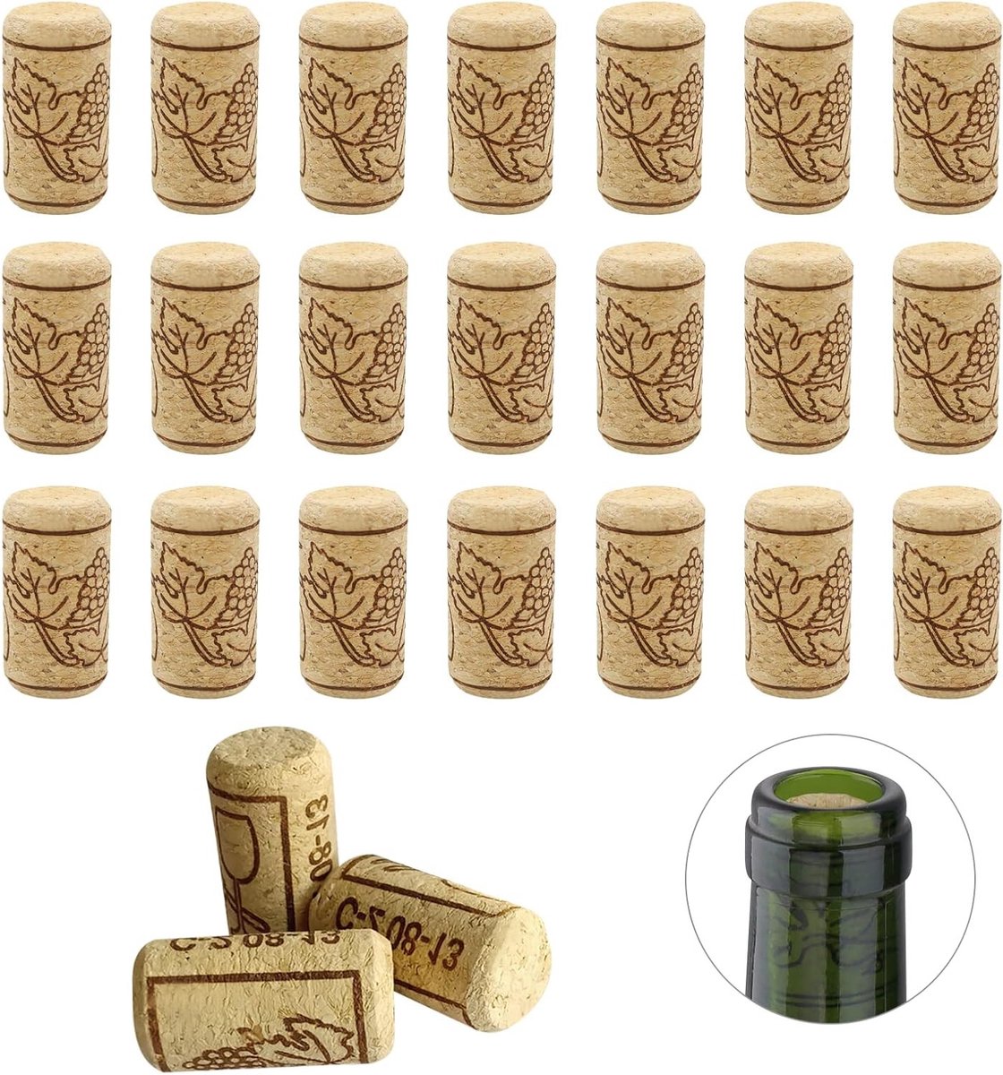 Herbruikbare Natuurlijke Kurken voor Wijnflessen - 24 Stuks Houten Kurken voor DIY Wijnprojecten en Bottelen