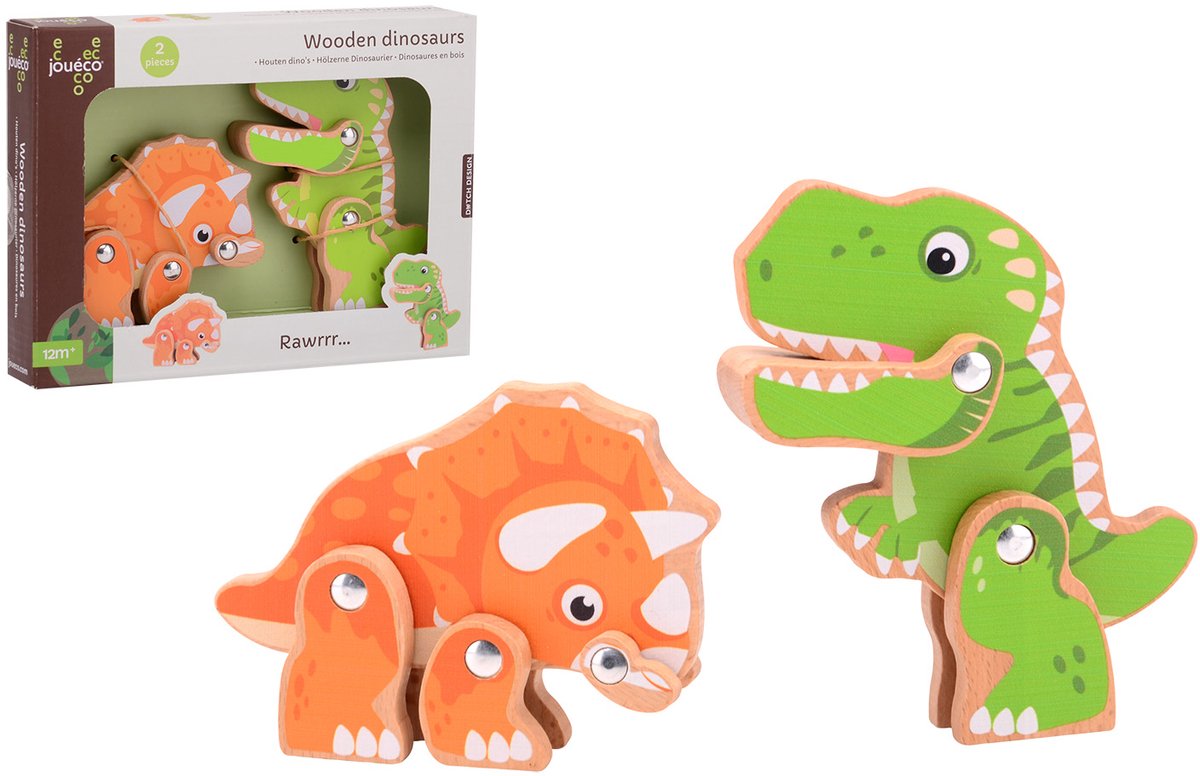 Jouéco houten speelgoed dino set - educatief en duurzaam.