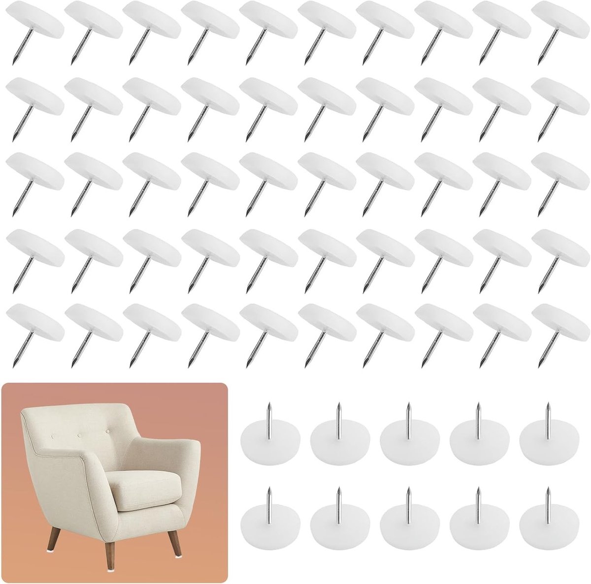 Set van 100 Plastic Stoelpootglijders - Vloerbescherming voor Meubels - 20 mm Diameter, 5 mm Dikte, Wit
