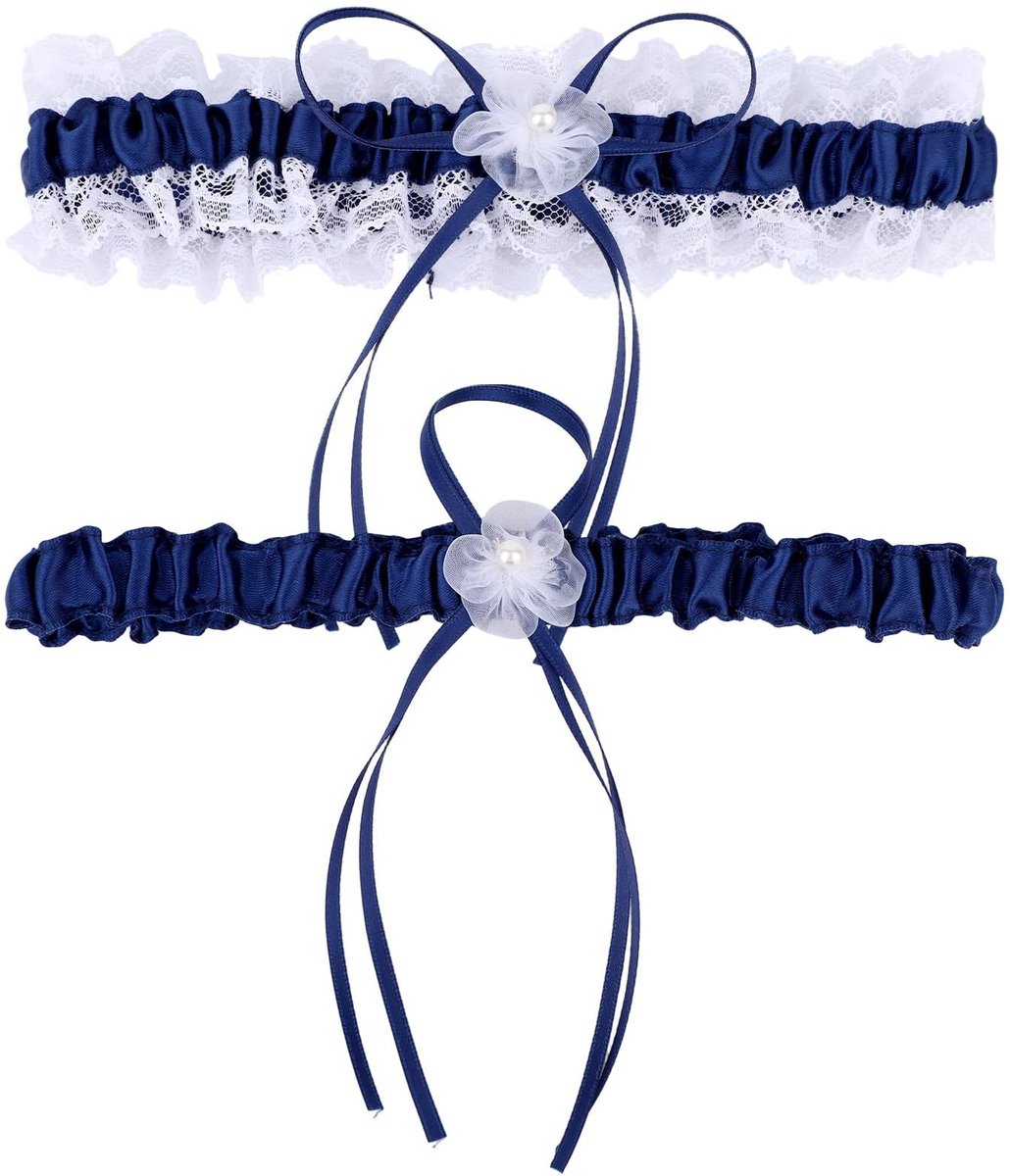 Allecto - Bruidsjarretels - Elastische Jarretels met Imitatie Parels - Navy Blue - Luxe Accessoire - Perfect voor Bruiloften - Stijlvol en Comfortabel