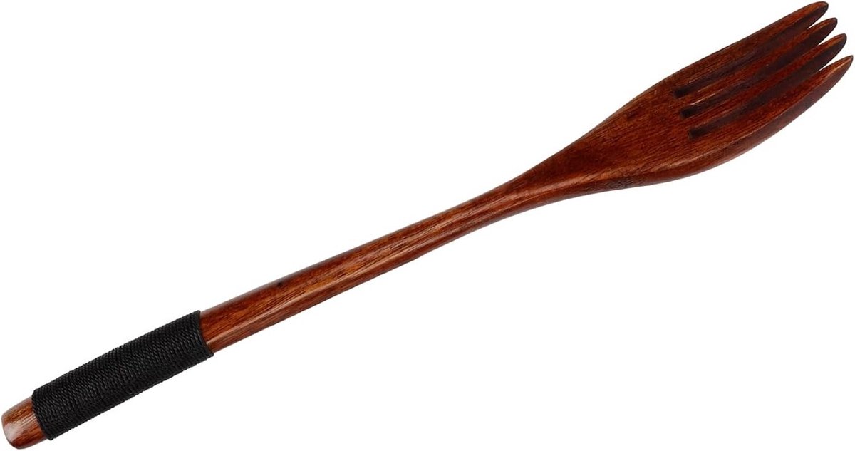 Vintage Houten Tafelvork - Lange Bruine Eetvork voor Keuken, Restaurant en Barbecues - Vaatwasserbestendig en Ideaal voor Feestjes