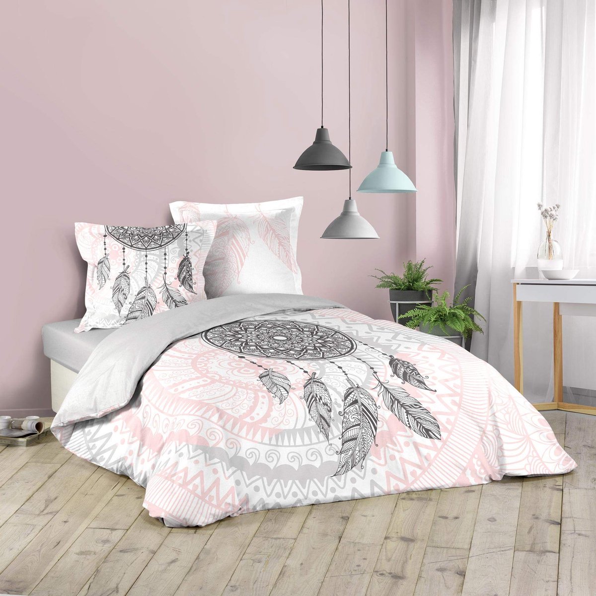 Allecto - Beddengoedset - Roze - 3-delig - 240 x 220 cm - 100% katoen - Modern en stijlvol - Geschikt voor elke slaapkamer