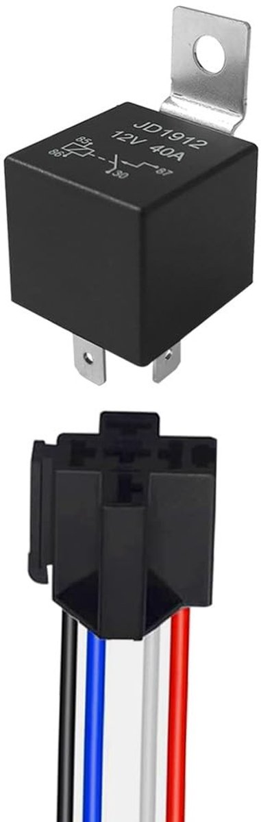 aladdien - 4 Pin Auto Relais - 12V 40A - Voorbedraad met Stopcontact - Zwart - Automotive Relais - Betrouwbaarheid en Kwaliteit - Geschikt voor Auto's