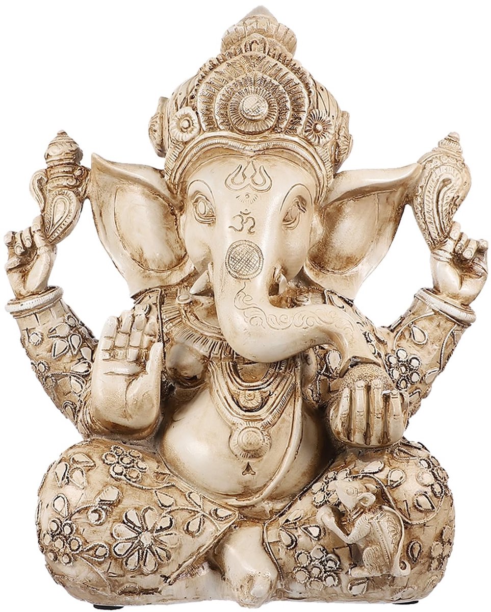 VT Goods - Boeddha sculptuur - Olifant God Ganesh - Handbeschilderd kunstwerk - Goudkleurig - Geluk rijkdom beeld - Thuis en kantoor - 30,5 cm