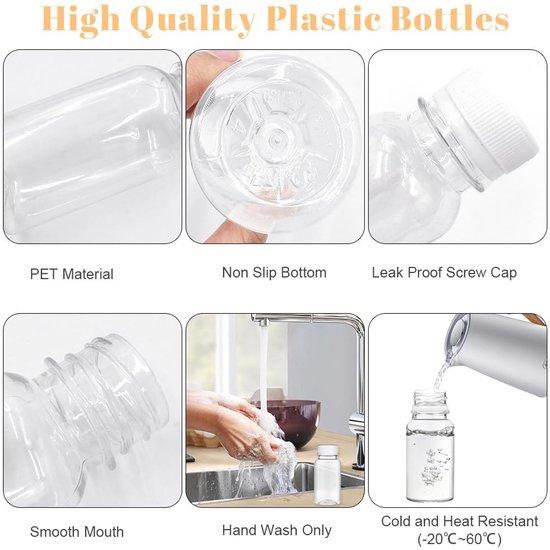 Dailygoods- Sapflessen 15 Stuks - 100 ml - Herbruikbaar PET - Plastic met Deksel - Mini Flessen met Stickers - Veilig en Duurzaam - Drankflessen van Dailygoods — afbeelding 4