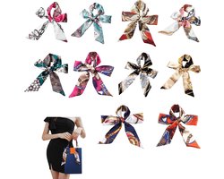 Set van 10 Kleurige Zijden Sjaals voor Dames - Multifunctionele Accessoires voor Hoofd, Nek en Tas - Elegant en Stijlvol, 80x3.5 cm