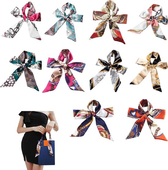 Zijden Sjaaltjes Set - Dames Sjaals - Accessoires Verfraaien - 10 Delige Set - 80x3.5cm - Multicolor