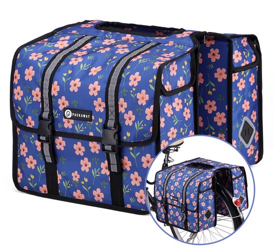 Packaway Dubbele Fietstassen - Waterdichte Fietstassen Elektrische Fiets - 36 Liter - Bleu Blossom — afbeelding 4