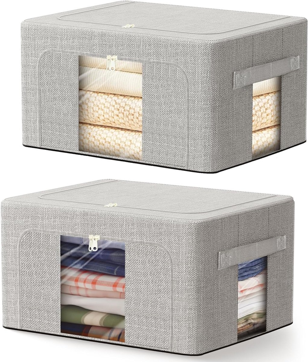 Set van 2 Vouwbare 24L Opbergzakken met Metaalframe voor Kleding, Dekens en Speelgoed