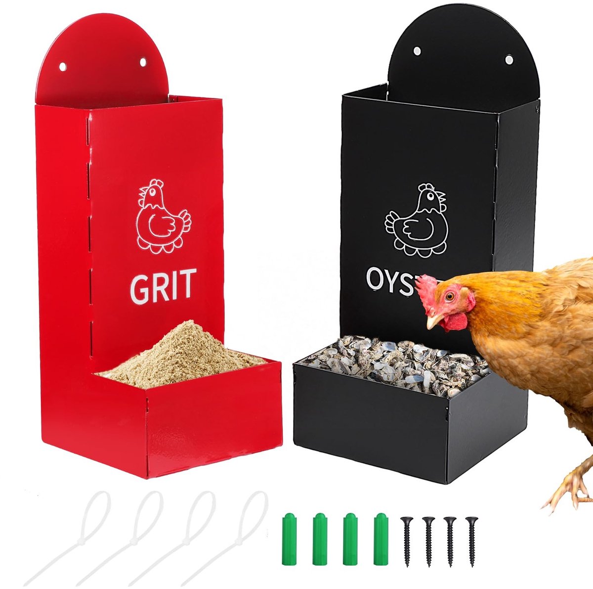 Allecto - Trogolo Pebble Dispenser - Automatische Voederstation - 1.3L - Rood en Zwart - Pluimvee Voeding - Eenvoudig in Gebruik - Geschikt voor Pl..