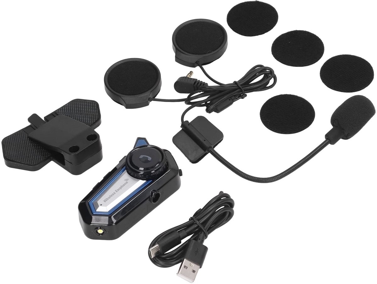 Allecto - Motorfiets Helm Headset - Draadloze Handsfree - Geluidsonderdrukking - Geschikt voor Alle Helmtypen - Met Zaklamp - Ideaal voor Motorrijders