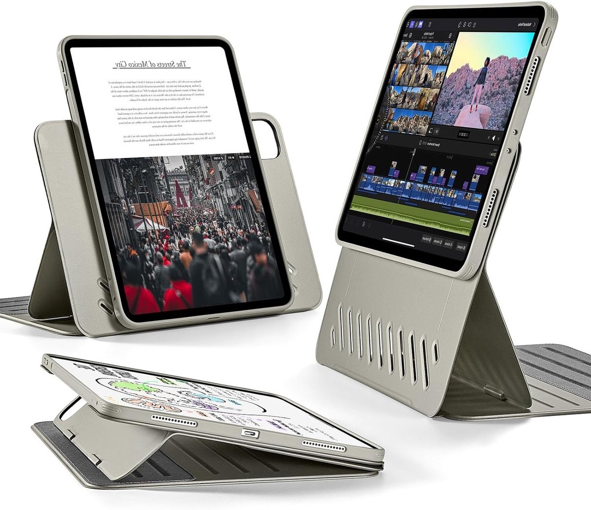 Detachable Magnetic Hoes voor iPad Pro 11 Inch (4e/3e Generatie, 2022/2021), Verstelbare Staander voor Portret/Landschap, 9 Staande Hoekopties en Verhoogd Schermzicht